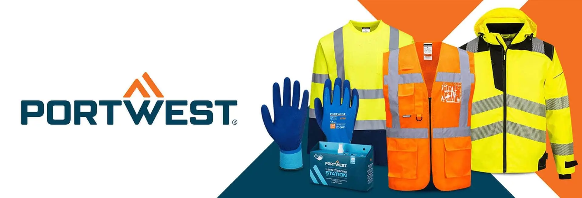 A promotional image showcasing safety gear, including a high-visibility jacket, blue gloves, and a box of protective gloves. The brand name 'Hardest' is prominently displayed alongside the items, emphasizing safety and visibility.
