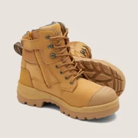 A pair of tan hiking boots featuring a lace-up design, padded collar, and durable outsoles, suitable for outdoor activities.