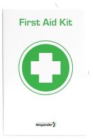 A detailed view of a standard green and white medical cross icon, used globally to identify the location of first aid supplies.