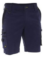 Image of men's navy cargo pants featuring multiple side pockets, designed for functionality and comfort.