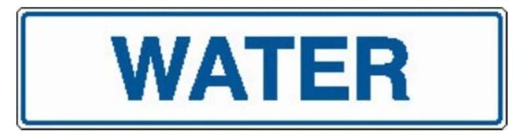 Image of a sign with blue background: "Water."