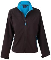 Image of a black zip-up jacket with a bright blue interior and collar, featuring side pockets, suitable for casual wear and outdoor activities.
