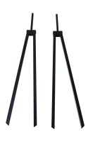 A pair of black folding easel stands, designed to hold signs or displays, featuring a simple and sturdy A-frame structure.