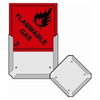 A red label marked with a flame symbol, indicating the presence of flammable gas, designed to alert of hazardous materials.