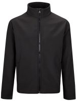 A sleek black softshell jacket with a stand-up collar and a front zipper. The jacket has a streamlined design without visible pockets or embellishments, suitable for casual or athletic wear.