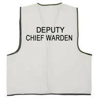 A white safety vest with "DEPUTY CHIEF WARDEN" text printed on the back.