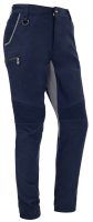 Image of men's navy trousers featuring side panels and ribbed details on the knees, designed for a slim fit.