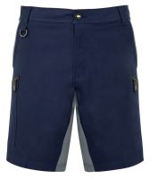 Image of navy blue cargo shorts with side pockets and a belt loop.