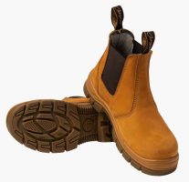 A pair of brown suede Chelsea boots with elastic side panels and pull tabs, displayed from an angled view to show both the front and the sole.